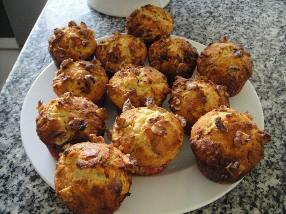Stilton, pear, date and walnut muffins