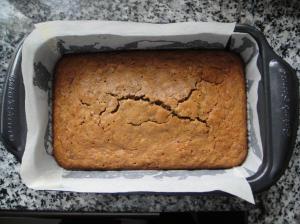 Banana bread taken out of oven.
