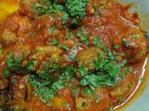  Aubergine, tomato and chorizo meatballs