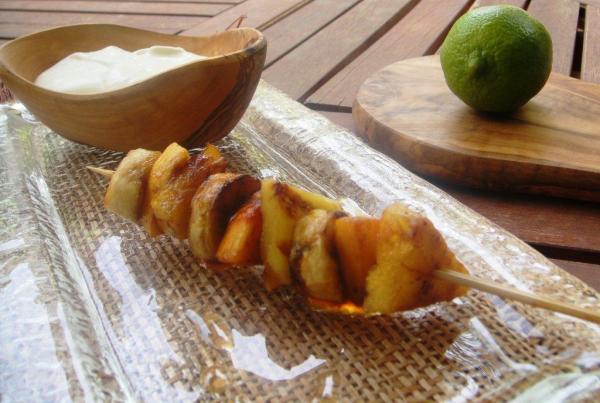 fruit brochette and rosewater cream