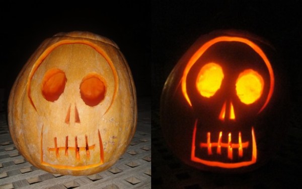 Carved Halloween pumpkin skull effect