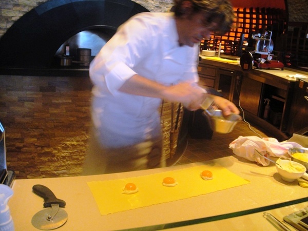 Giorgio Locatelli making the egg yolk pasta parcels