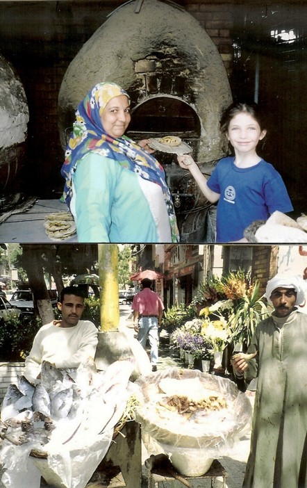Bread baking and fish stall