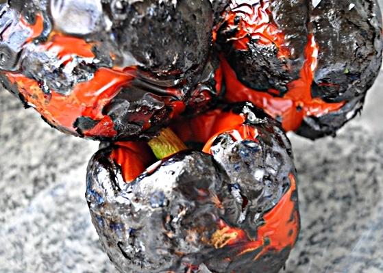 Charred red peppers