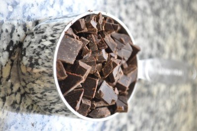 Chocolate chips measured in a cup