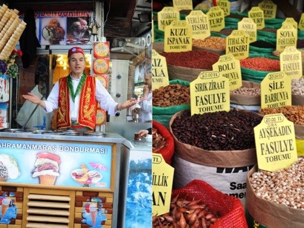 Ice cream seller and goods in the spice souk