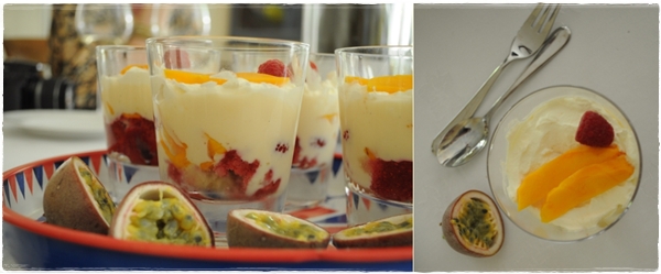 Mango and raspberry trifle