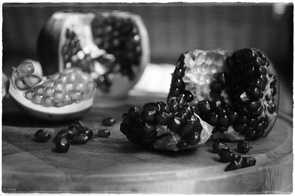 Pomegranates in black and white