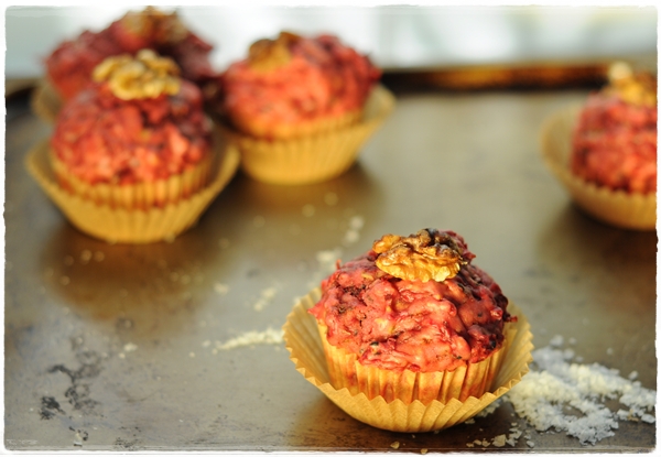 Beetroot and walnut muffins