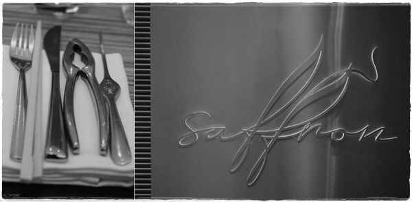 Saffron and cutlery Saffron sign and crab-eating cutlery