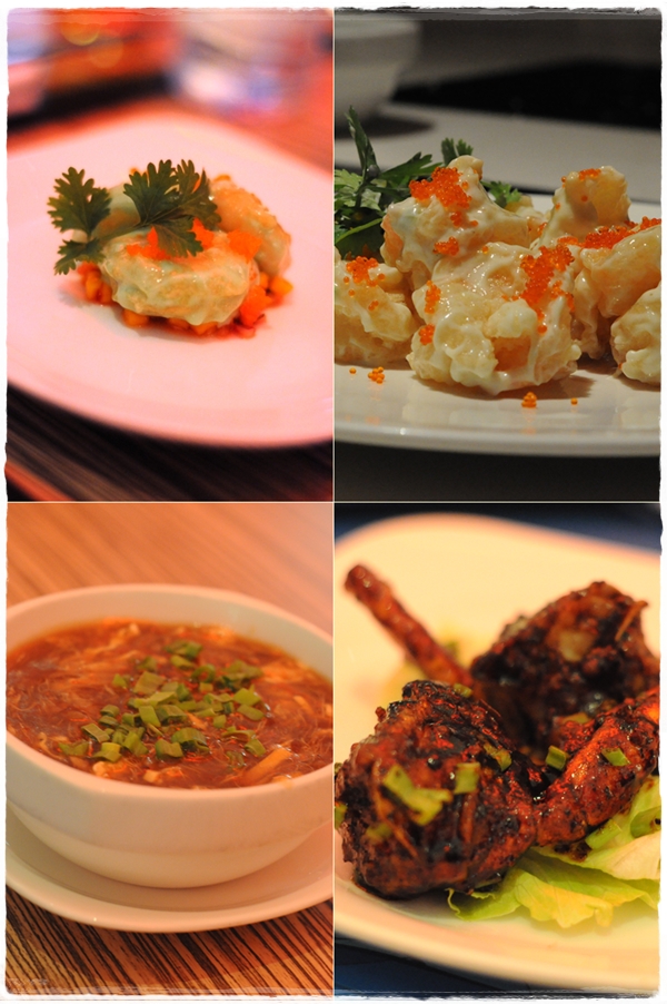 Sams menu Wasabi prawns, hot and sour soup, black pepper crab