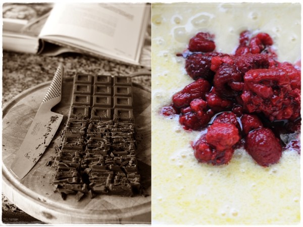 Chocolate and raspberry muffins mixture