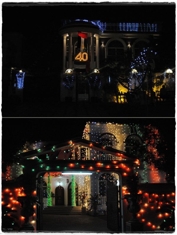 Decorated houses at night