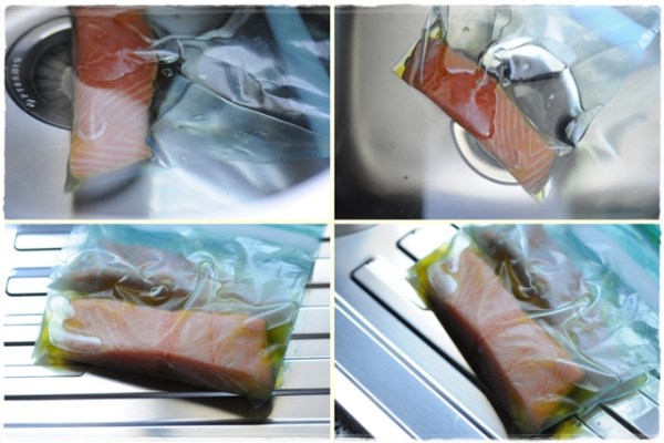 Salmon in the sink before and after Salmon cooked in the sink, before and after