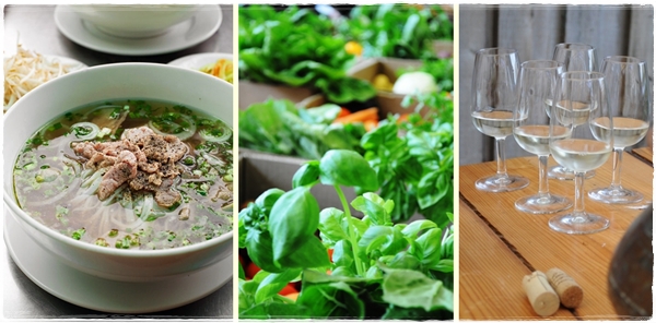 Vietnamese food, local veg, light wine