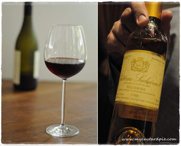 Red wine and a bottle of Sauternes