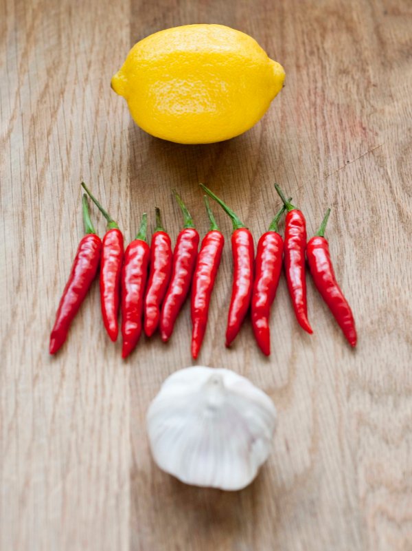Lemons, chillies, garlic