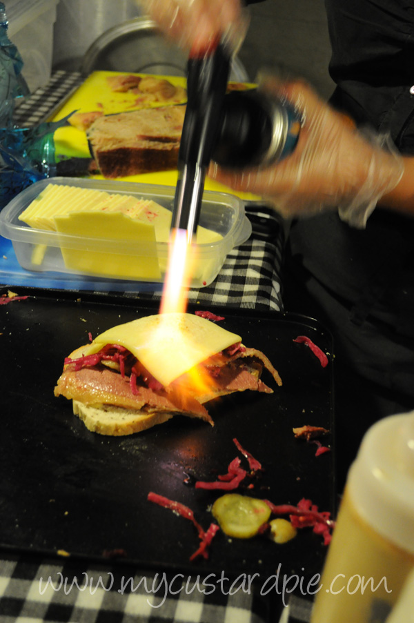 blow torching a sandwich