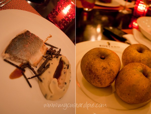 Sea bass and gorgeous mashed potatoes with truffle. The apples before they were baked.