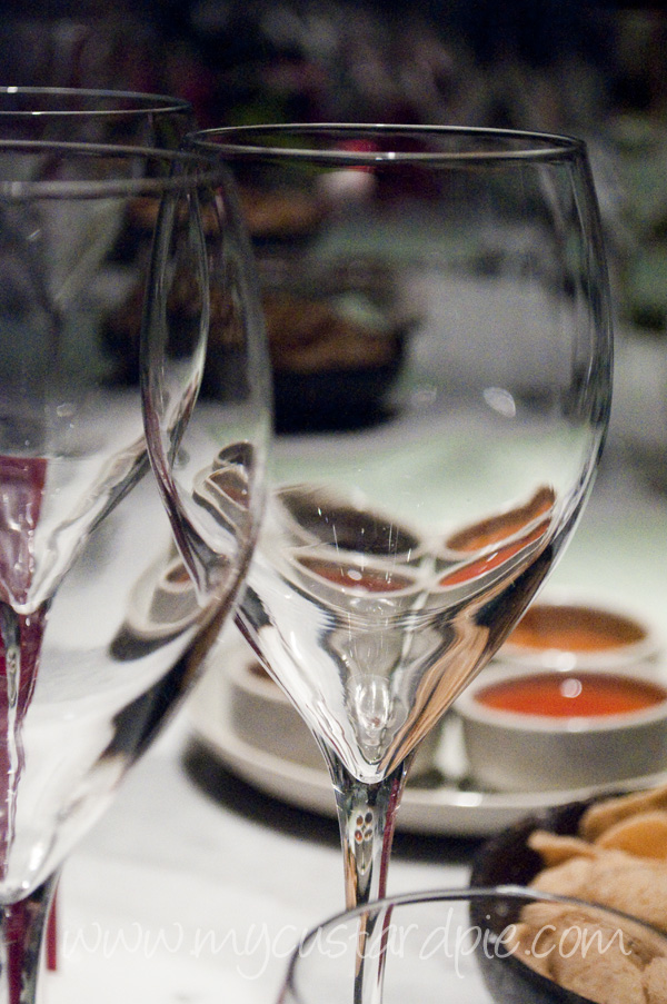 Thai food and wine glasses