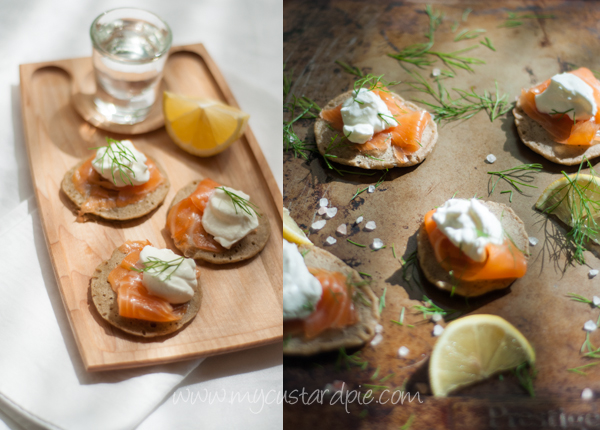 smoked salmon on blinis