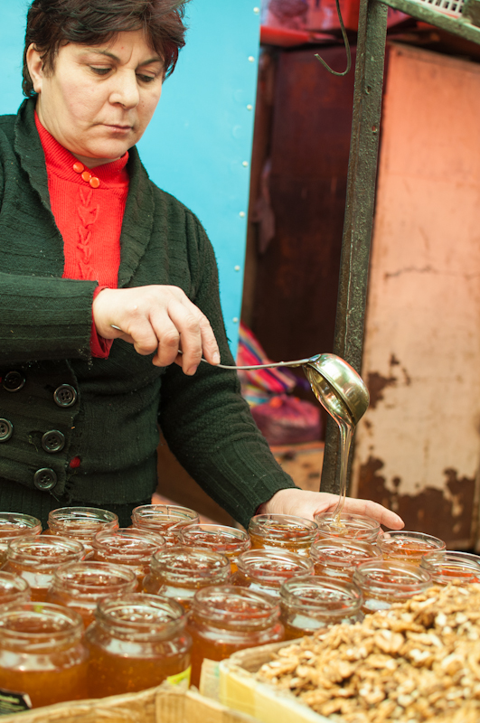 Raw honey seller - Tbilisi Market - My Custard Pie