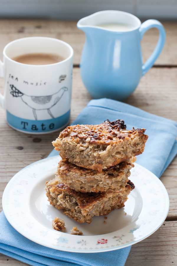 Pear, ginger and raw honey flapjack recipe on mycustardpie.com