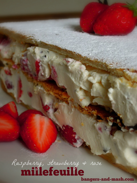strawberry raspberry rose millefeuille