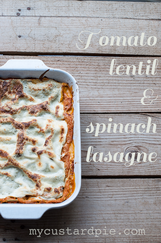 Tomato lentil and spinach lasagne reccipe on mycustardpie.com