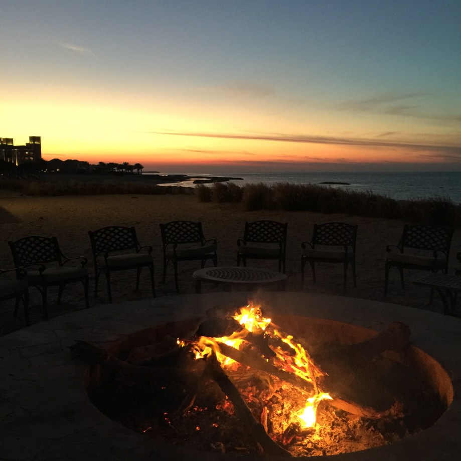 Fire and sunset view at Amwaj