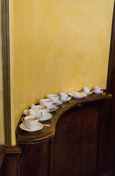Coffee cups in the pasticcheria marchesi. How to have breakfast in Milan, Italy by My Custard Pie
