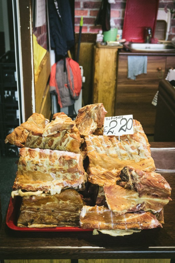 Pile of pork in market Riga