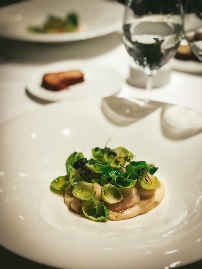 plate with brussel sprout leaves