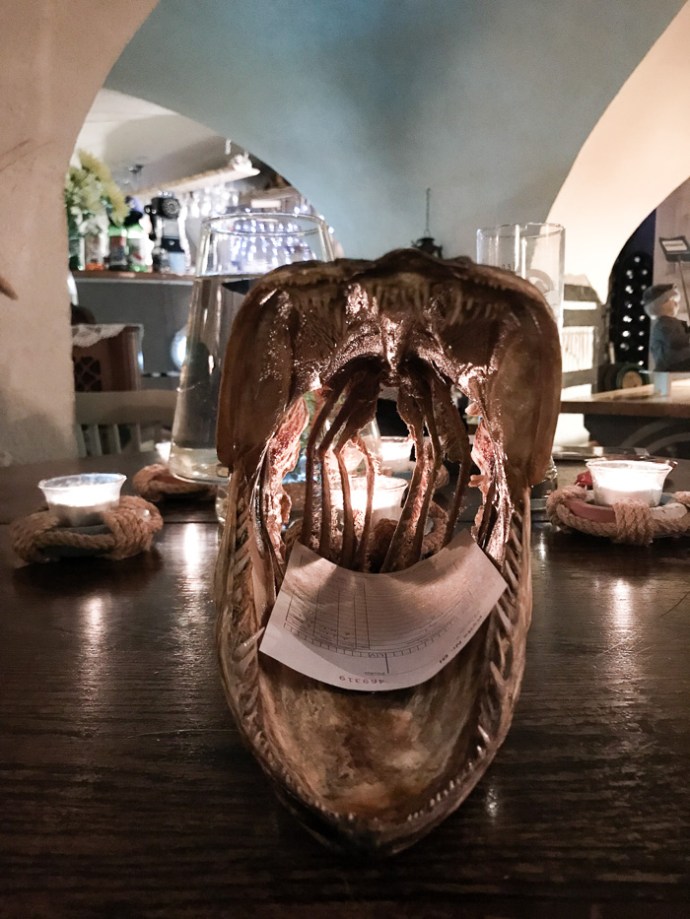 Fish head with bill inside