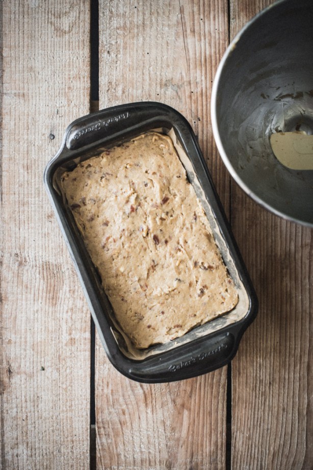 cake mixture in loaf tin