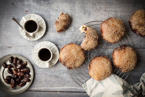 Ramadan date breads, 2 cups of coffee and a plate of dates