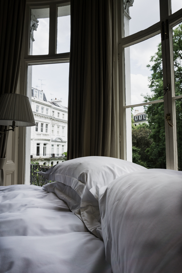 bed with view through window