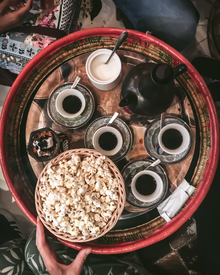 Coffee, popcorn and incense at an Ethiopian coffee ritual