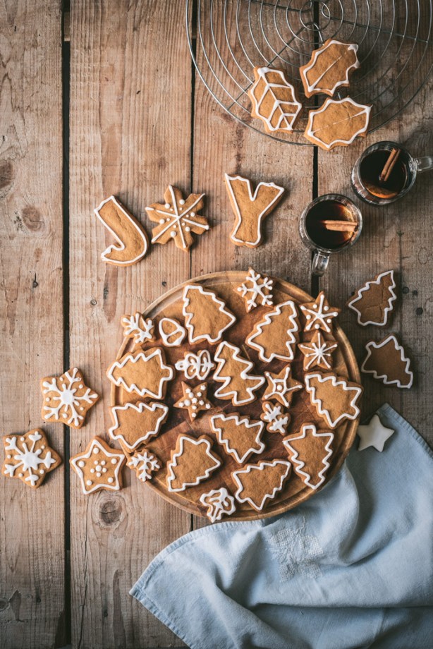 gingerbread biscuits on a wooden board
