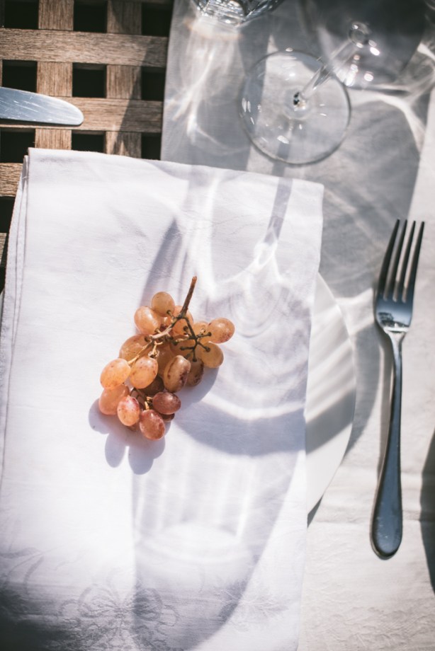 grapes on a table napkin