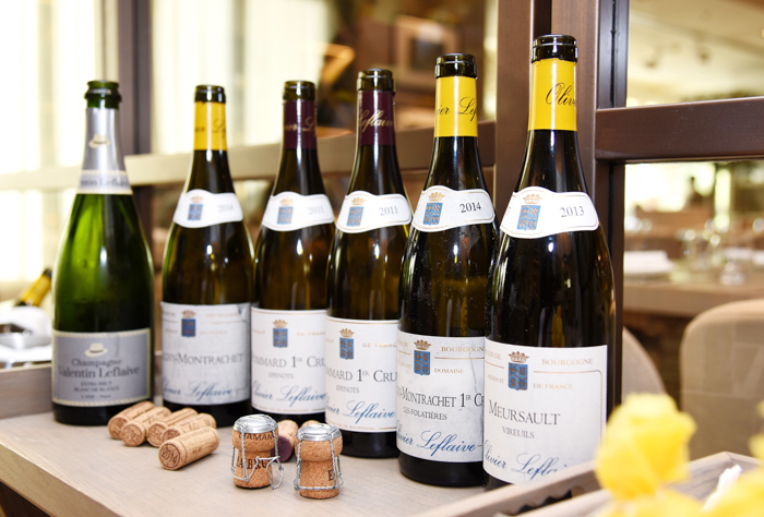 a row of bottles of Burgundy from Olivier Leflaive