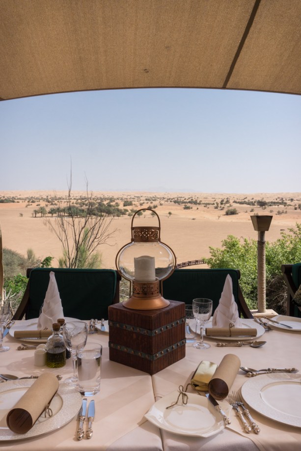 close up of a table set for lunch overlooking the desert