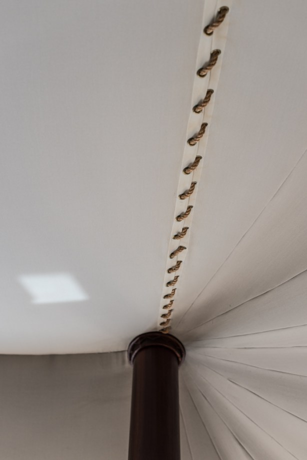 stiched tent like roof of room