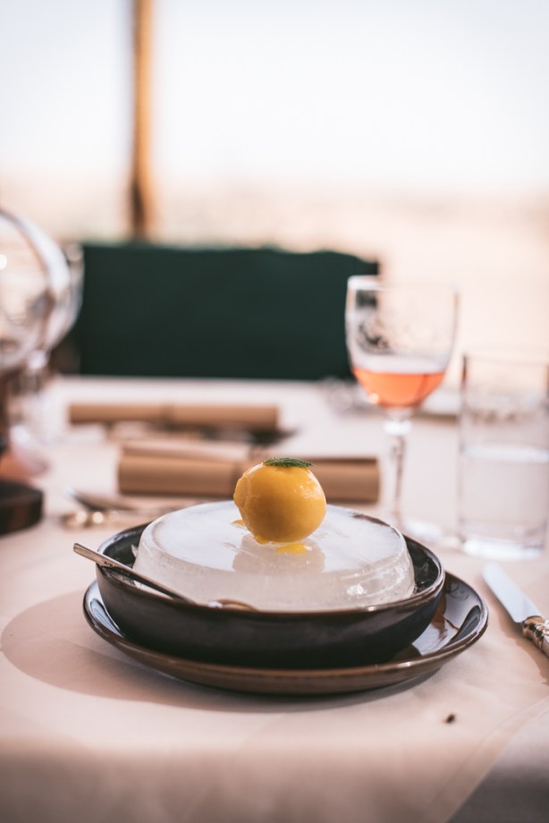 mango sorbet on an ice circle