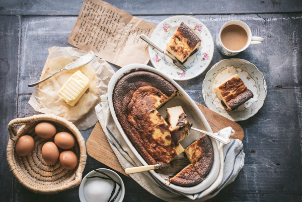 Far Breton with eggs sugar and tea