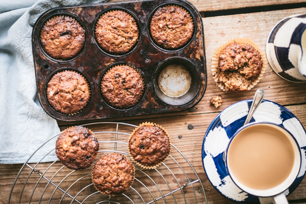 Banana date muffins and a cup of tea