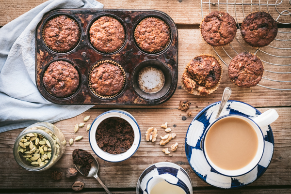 Banana date muffins and a cup of tea