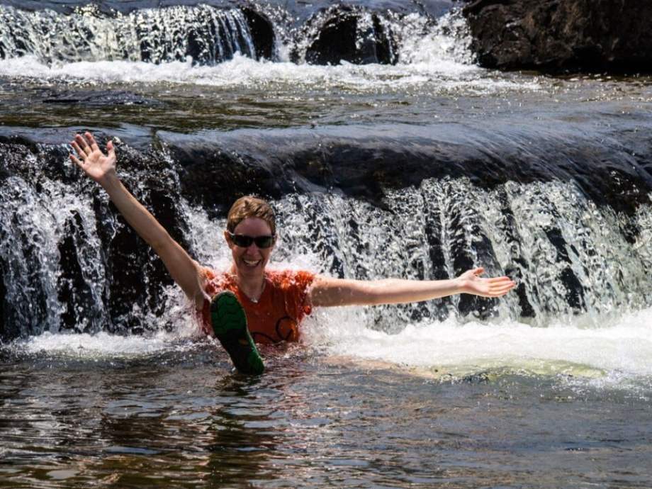 Jane in a waterfall