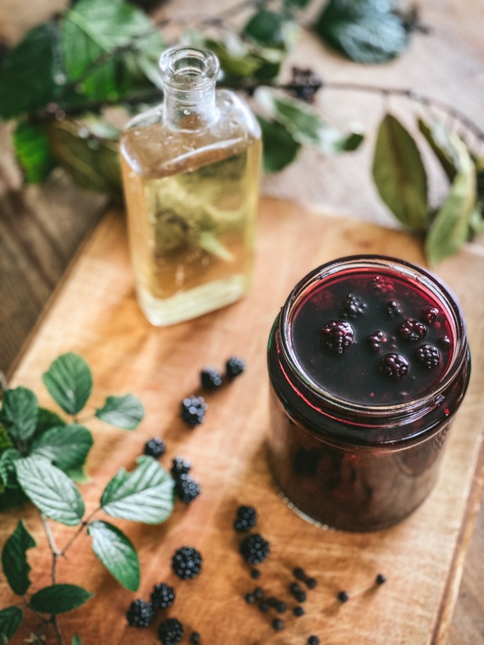 Jar of pickled blackberries