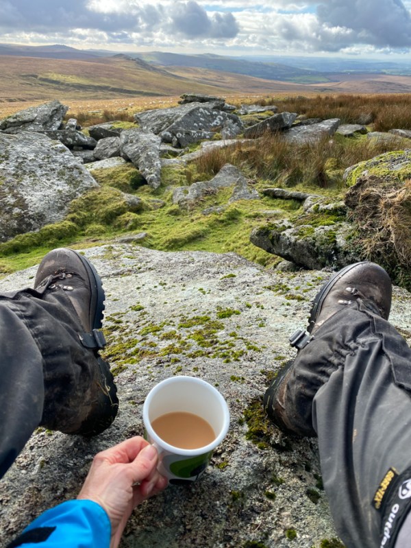 walking boots, a cup of tea and a view of Dartmoor